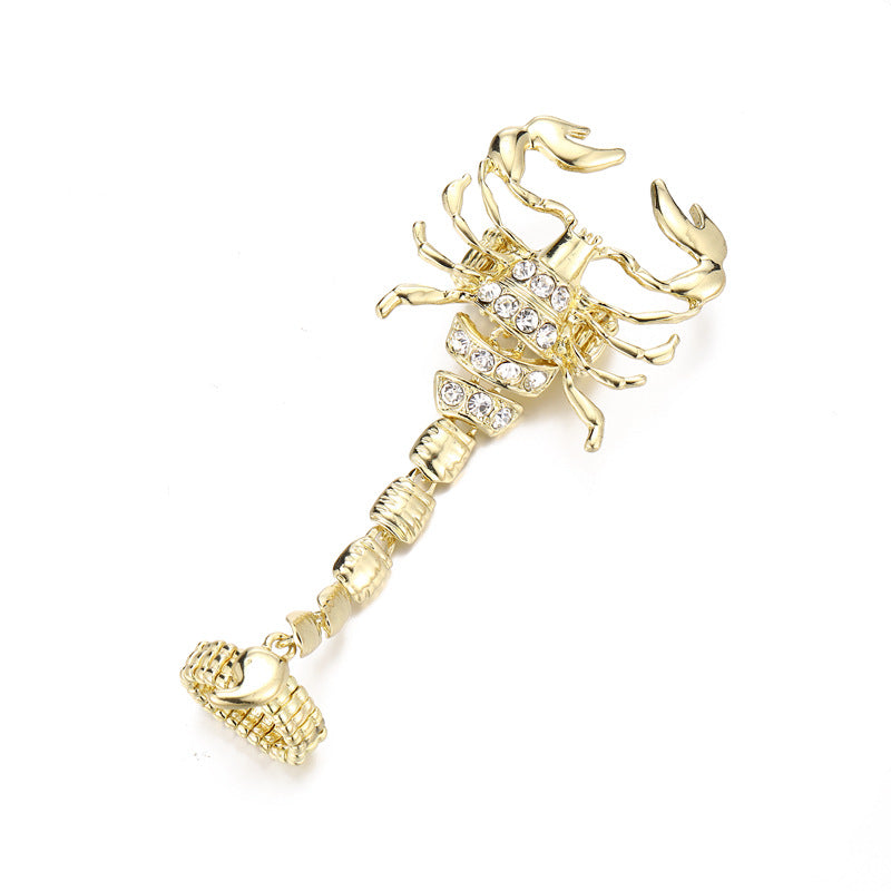 Scorpion Chain Cubic Zirconia 18K Gold Free Size Ring For Women Bulk
