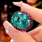 Oval Emerald Green Pink Gold Crystal Anti Tarnish Adjustable Ring Bulk