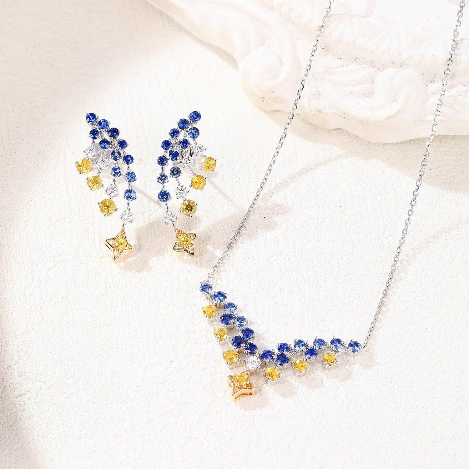 Multicolour Solitaire Brown Blue Cubic Zirconia Silver Anti Tarnish Necklace Earring Ring Set For Women Secondary image