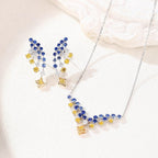Multicolour Solitaire Brown Blue Cubic Zirconia Silver Anti Tarnish Necklace Earring Ring Set For Women