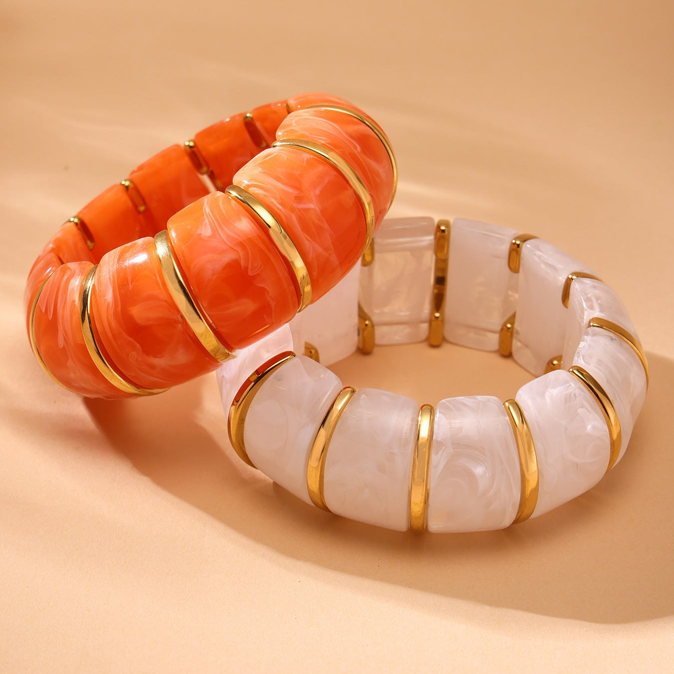 Glossy Multi Gold Resin Stainless Steel Stackable Bracelet Bulk