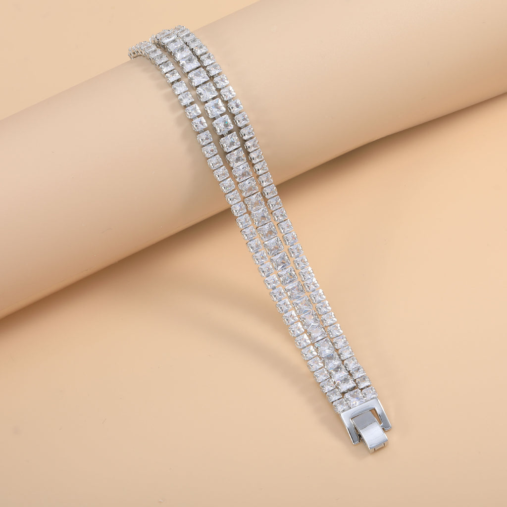 Bulk Layered Two Row Square Cut Gold Silver Plated CZ Copper Bracelet