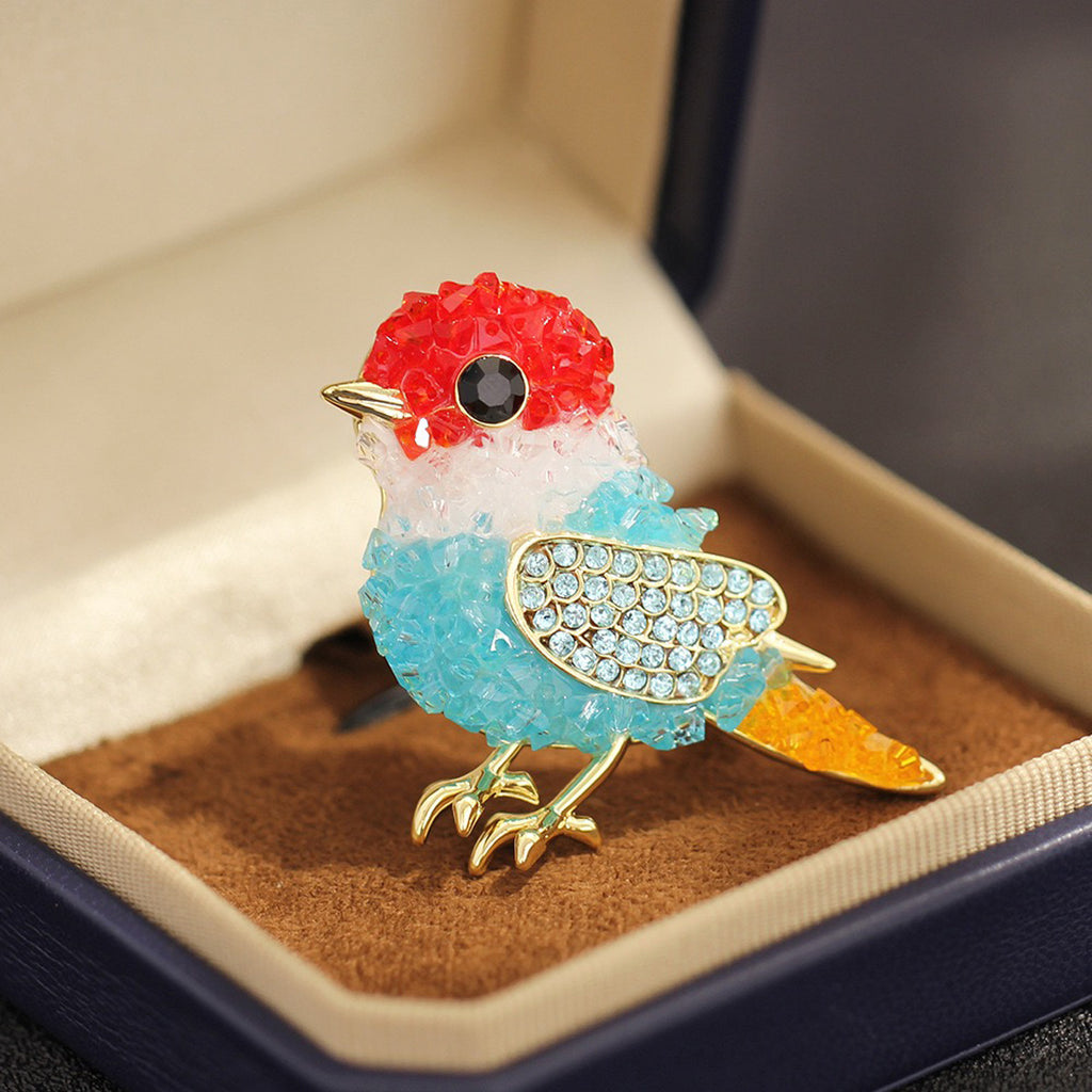 Multi Color Trendy Bird Shape Gold Plated Crystal Brooch For Women Bulk