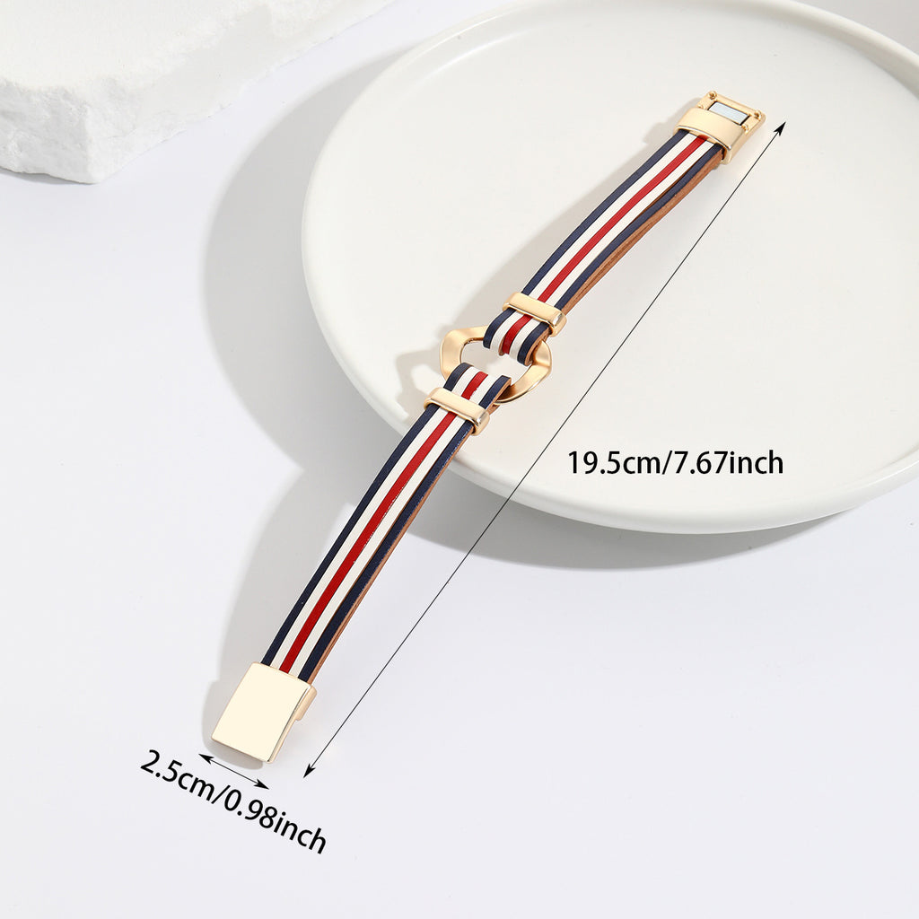 White Red Blue 18K Gold Leather Strand Bracelet Wrist Band Women Bulk