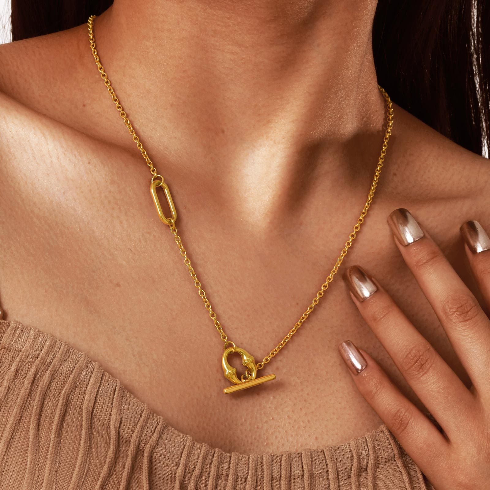 Bulk Simple Y-Style Toggle Gold Plated Plain Stainless Steel Necklace