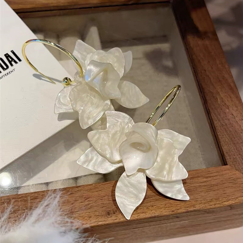 Flower White Green Brown 18K Gold Anti Tarnish Hoop Earrings Bulk
