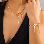 Bow Ribbon Knotted 18K Gold Plated Anti Tarnish Necklace Earring Bracelet Set For women