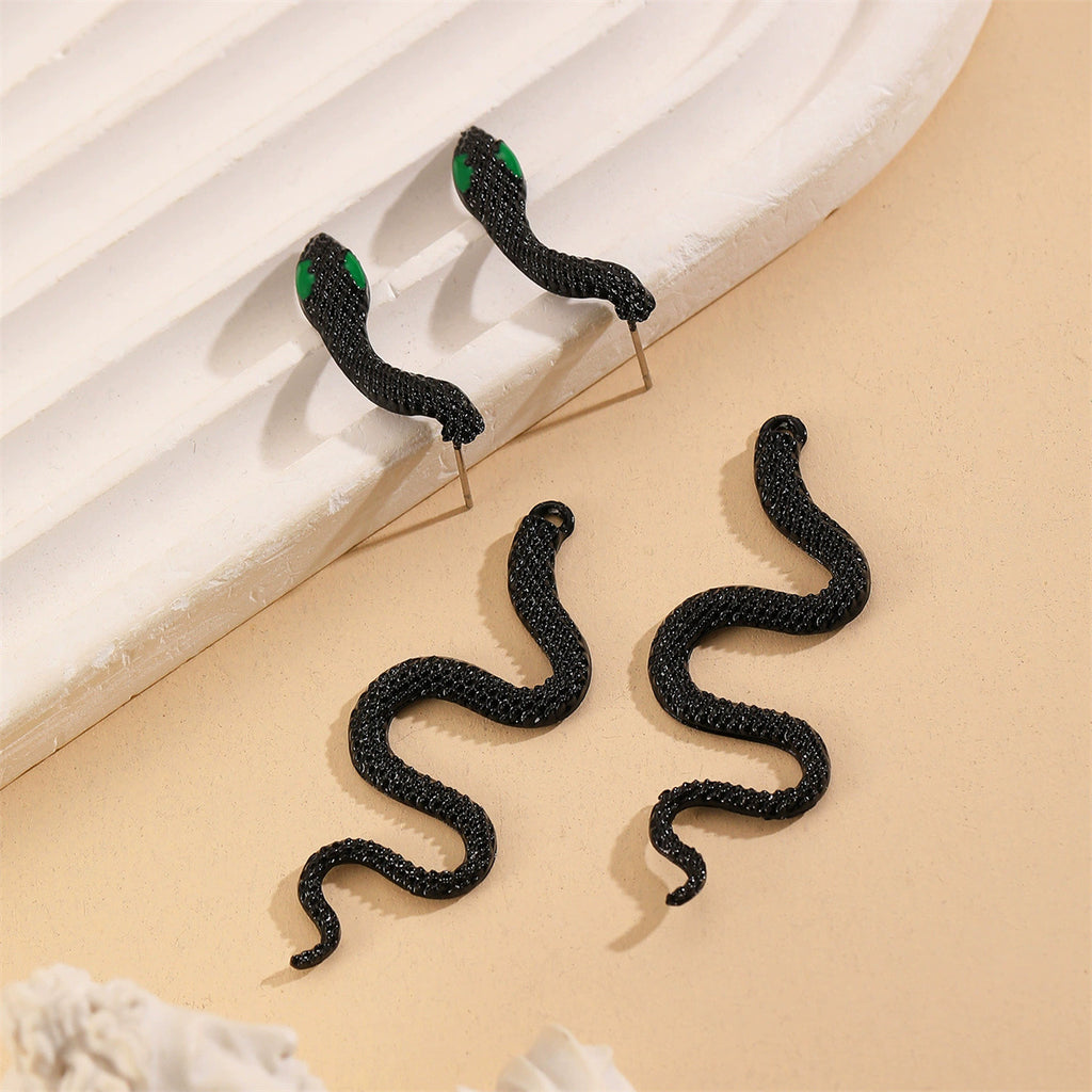 Bulk Black Bold Serpent Design Black Enamel Drop Earrings For Women