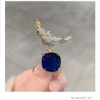 Bird On Blue Solitaire Cubic Zirconia Silver Brooch For Women Bulk