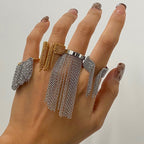 Surface Link Chain Silver Stainless Steel Adjustable Ring Women Bulk