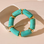 Acrylic Bamboo 18K Gold Blue Beads Stackable Adjustable Bracelet Bulk