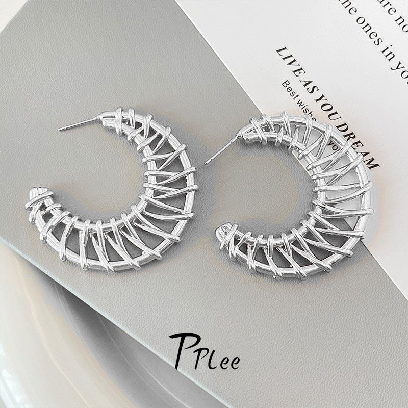 Designer Cage Wrap Gold Silver Anti Tarnish Copper Hoop Earrings Bulk