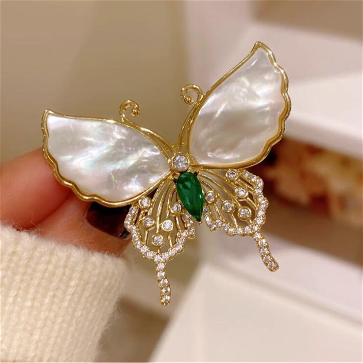 Designer Butterfly Gold Mother Of Pearl CZ Copper Brooch Wholesale Secondary image