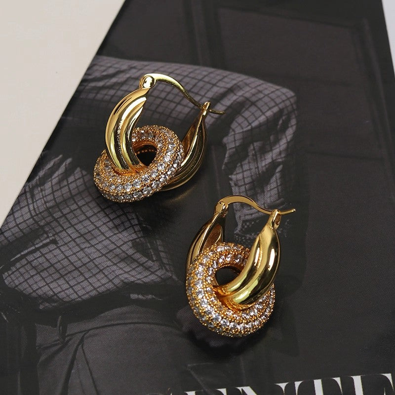 Bulk Circle Gold Plated CZ Stainless Steel Anti-Tarnish Hoop Earrings Main image