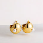 Modern Puffy Gold Silver Pearl Stainless Steel Hoop Earrings Wholesale