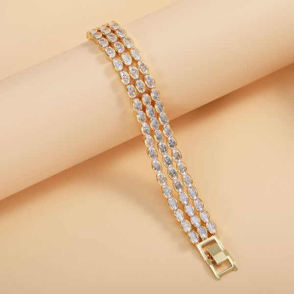 Bulk Luxury Triple Row Marquise Gold Silver Plated CZ Copper Bracelet Secondary image