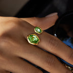 Dual Gold Geometric Green CZ Stainless Steel Adjustable Cocktail Ring Bulk