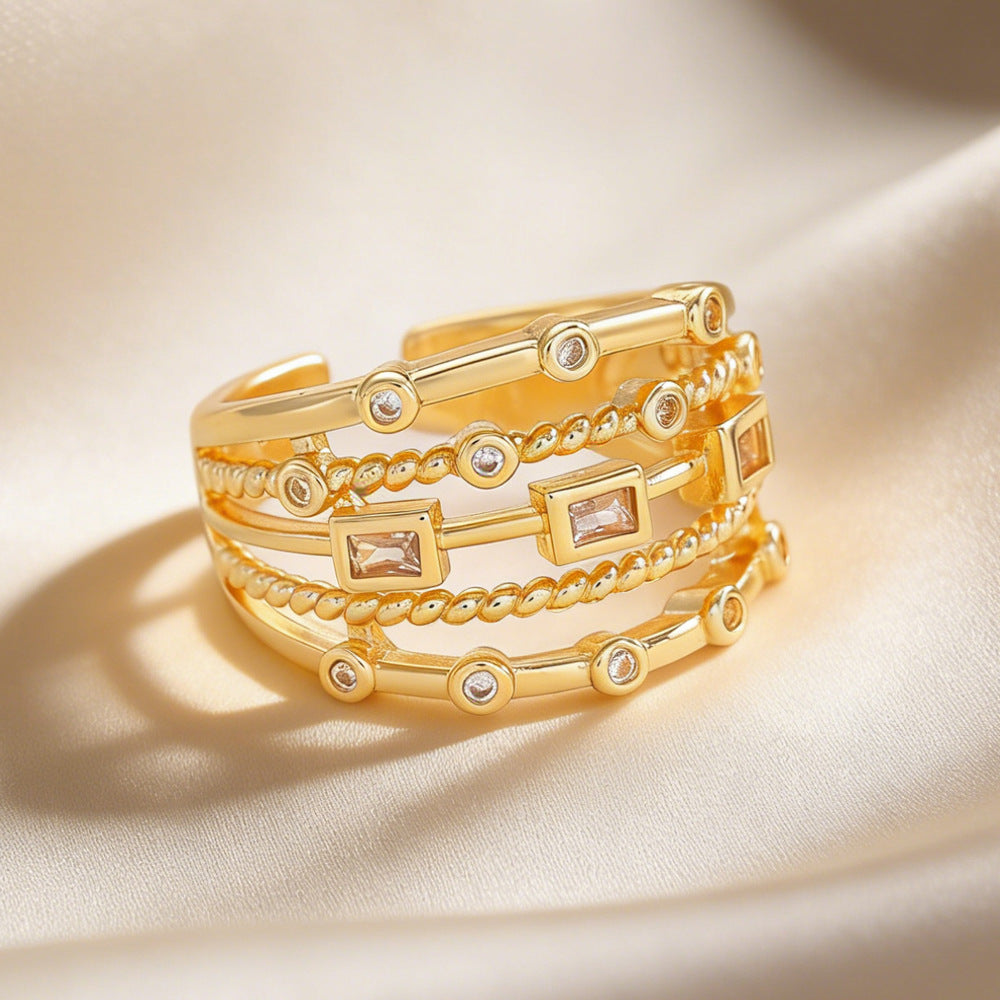 Multi-Layer Stack Gold Plated CZ Copper Anti Tarnish Fancy Ring Bulk