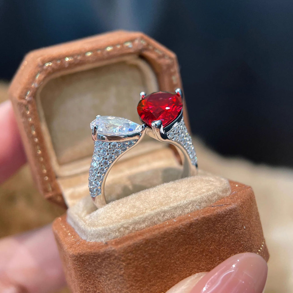 Dual Drop Solitaire CZ Silver Red Green Blue Anti Tarnish Ring Bulk