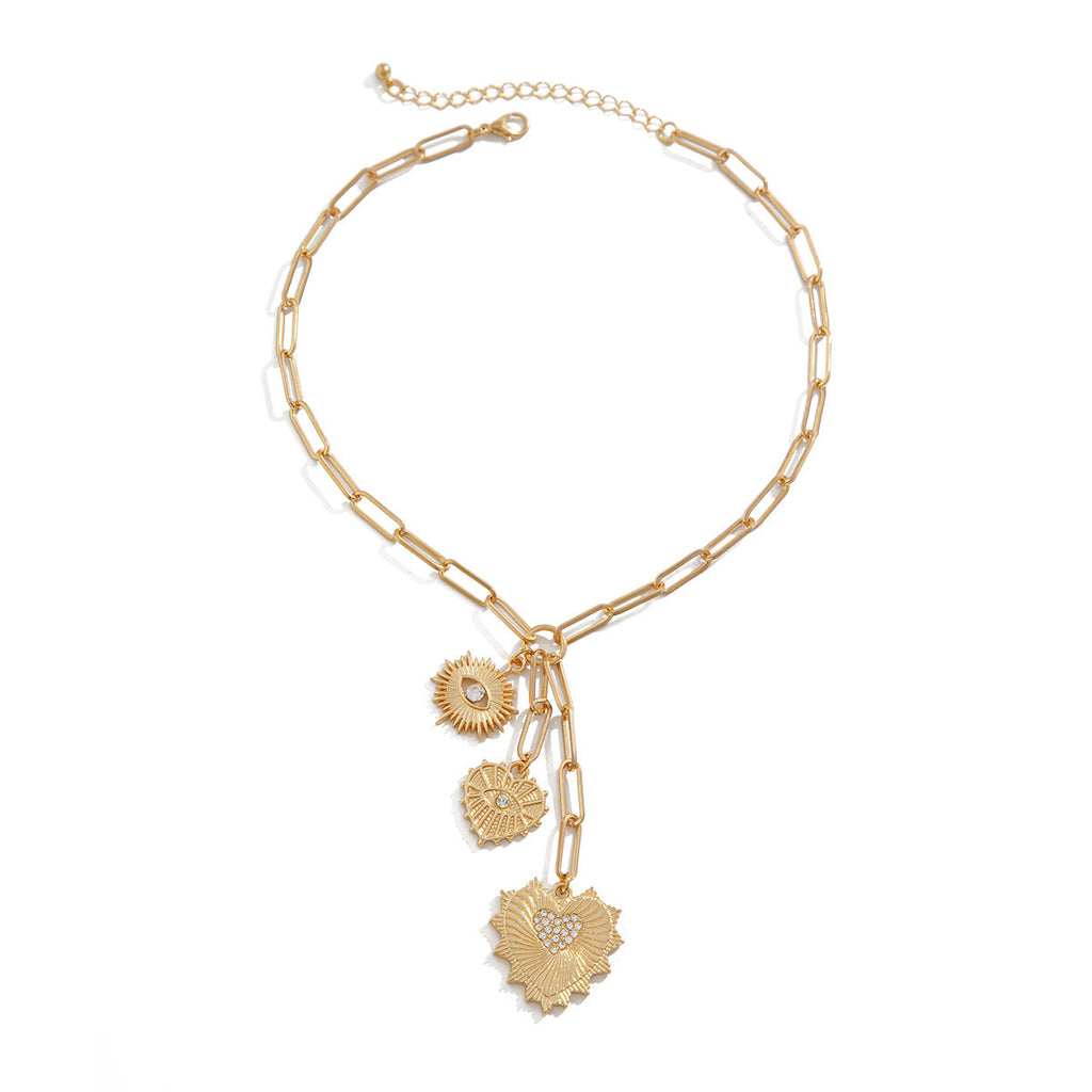 Heart Evil Eye 18K Gold Silver CZ Charm Necklace Chain Bulk