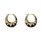 Solitaire Enamel Black 18K Gold Silver Anti Tarnish Hoop Earring Bulk