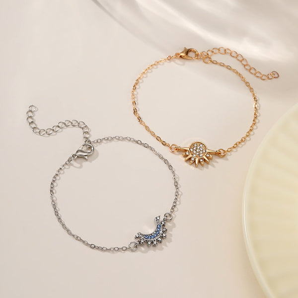 Sun Moon 18K Gold Silver Blue CZ Chain Bracelet Pack Of 2 Bulk Main image