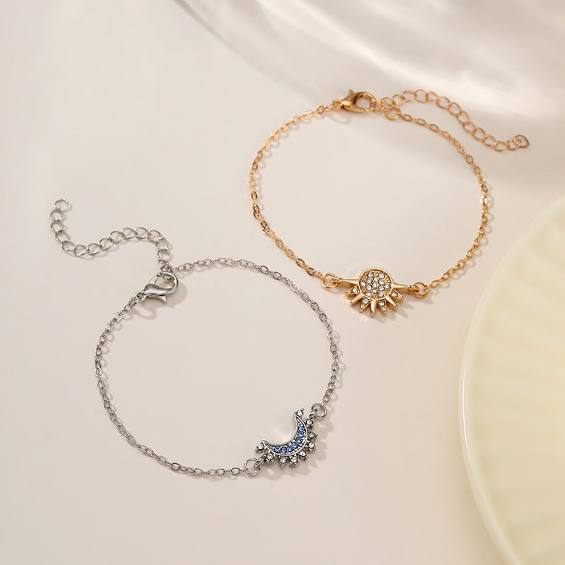 Sun Moon 18K Gold Silver Blue CZ Chain Bracelet Pack Of 2 Bulk Main image
