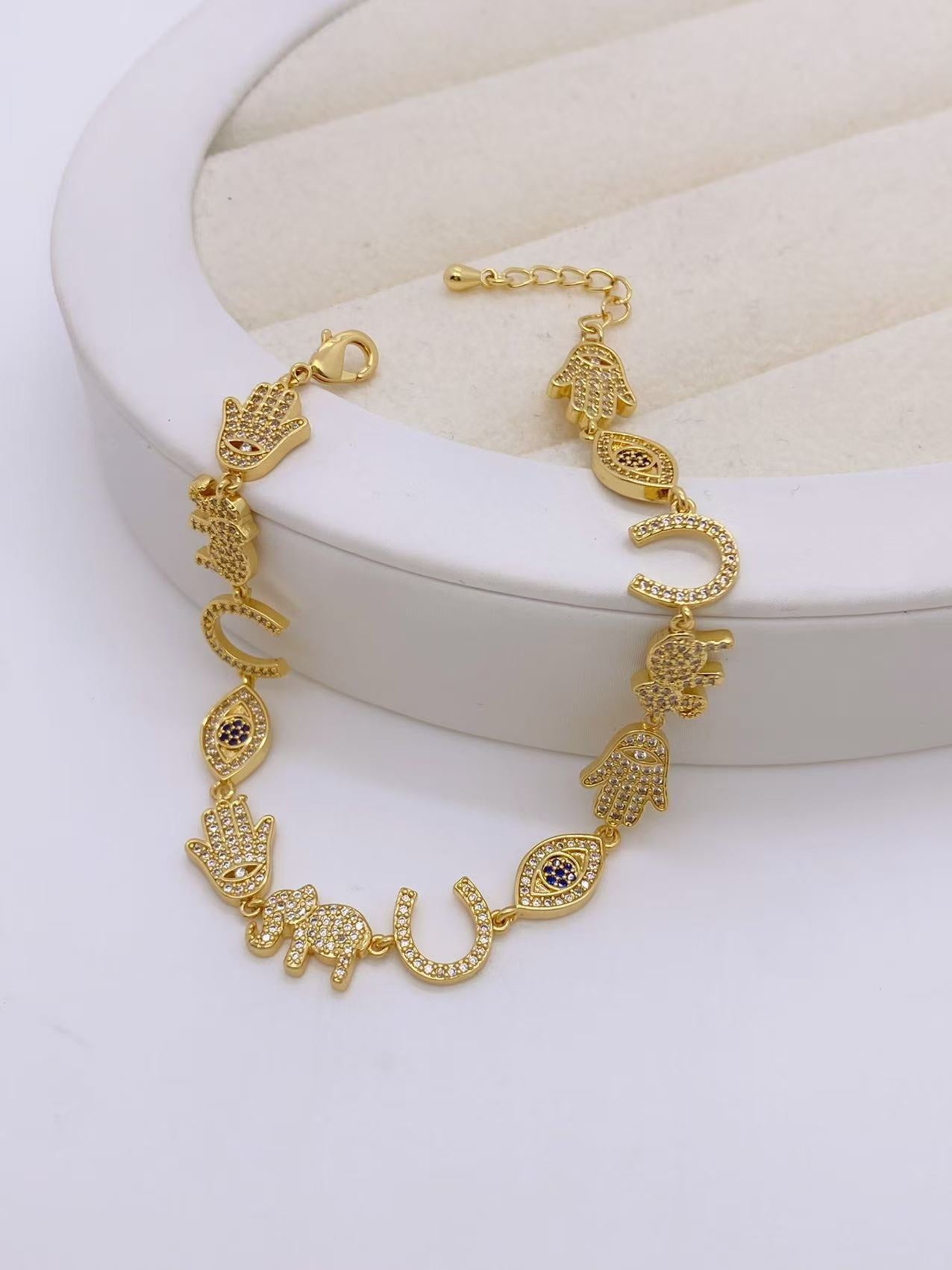 Bulk Evil Eye & Hand Charm Gold Silver CZ Anti Tarnish Copper Bracelet
