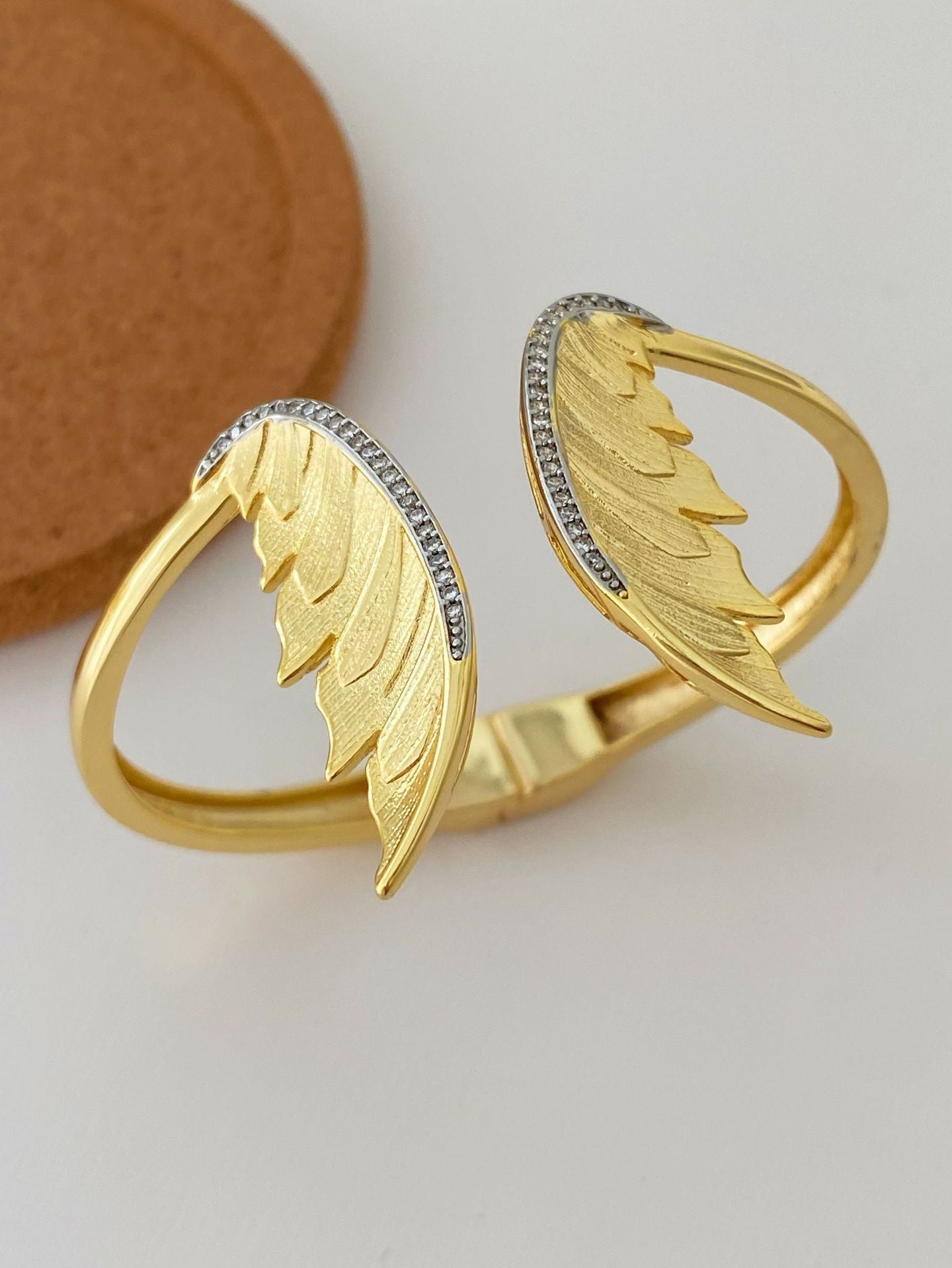 Gold Angel Wings Cubic Zirconia Copper Cuff & Kada Ring For Women Bulk
