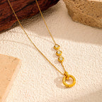 Gold Round Heart Plain Cubic Zirconia Copper Pendant Chain Bulk