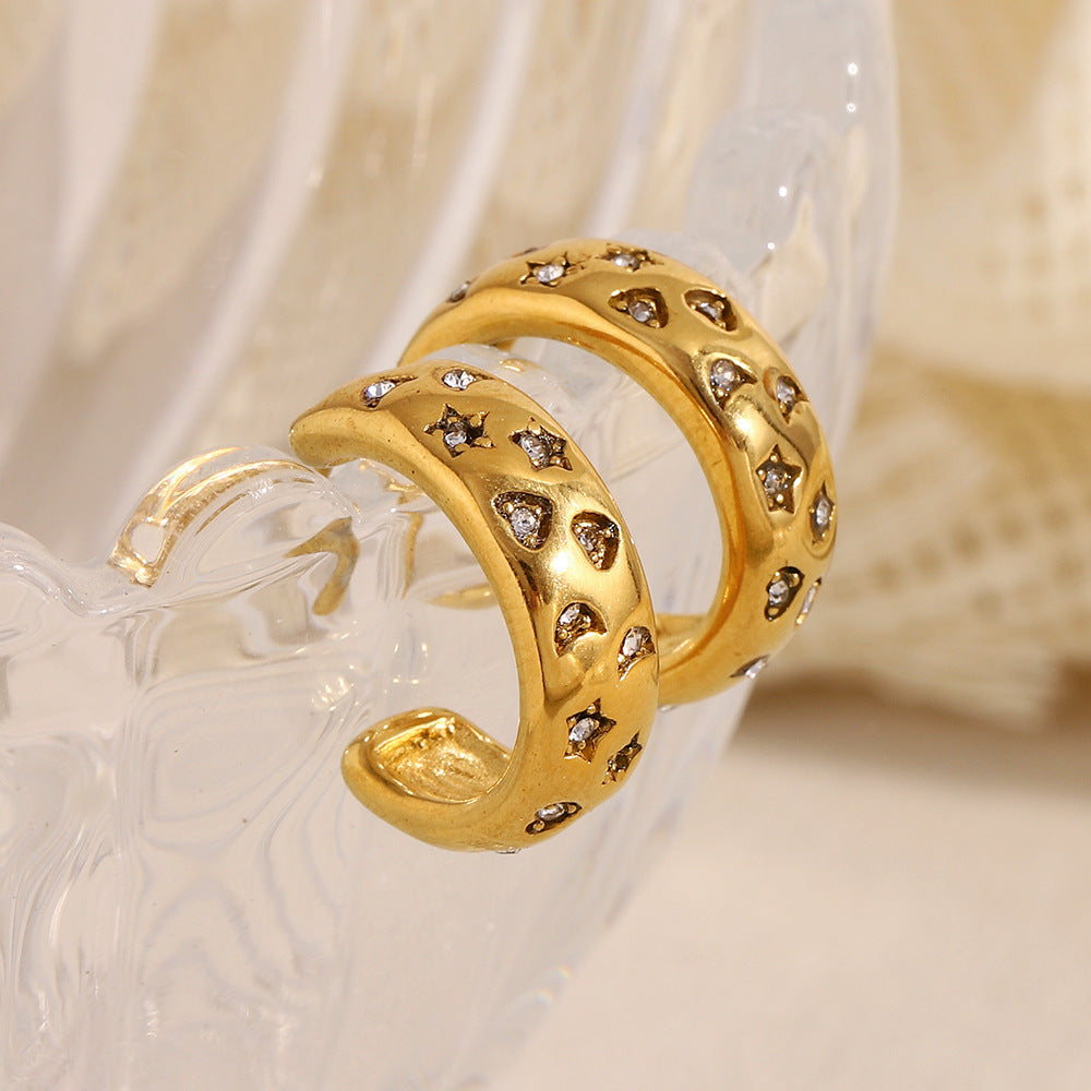 Moon Star Heart 18K Gold CZ Hoop Stainless Steel Earring Bulk Secondary image