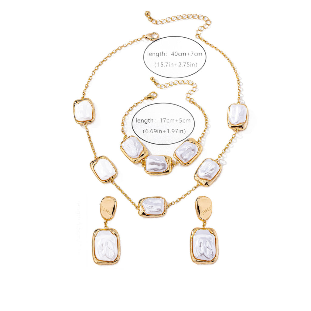 White Baroque Chunky Chain Gold Plated Pearl Necklace Combo Set Bulk