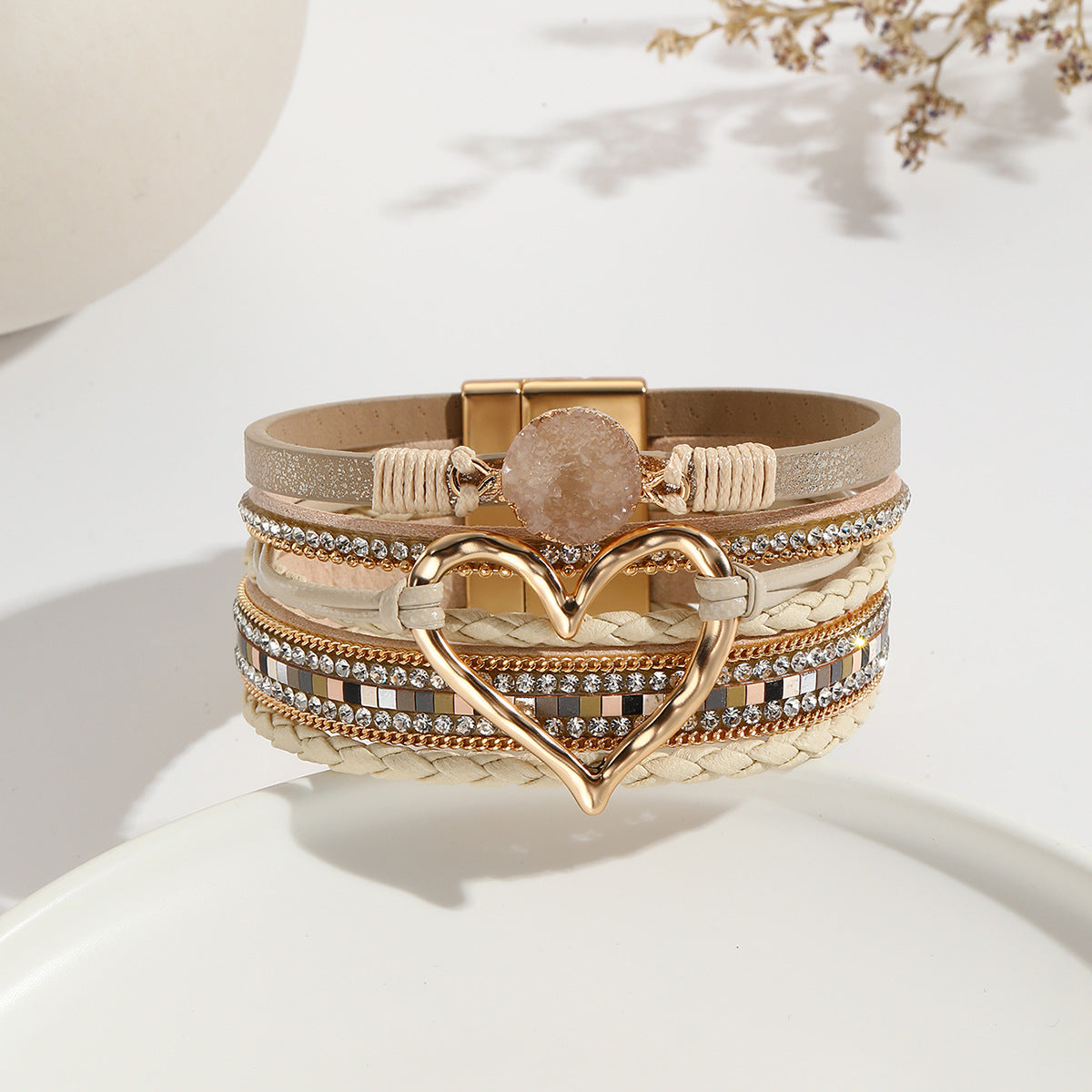Heart Multi Layered Leather Bracelet Wrist Band For Women Bulk