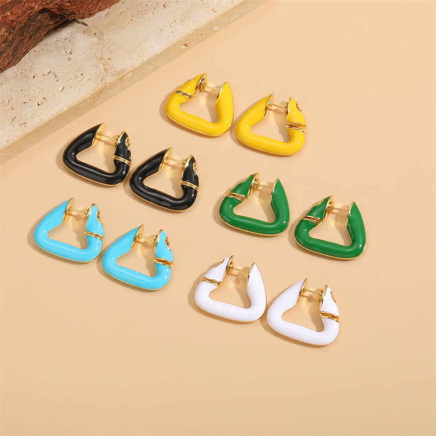 Colorful Geometric Triangle 18K Gold Hoop Earring For Women Bulk