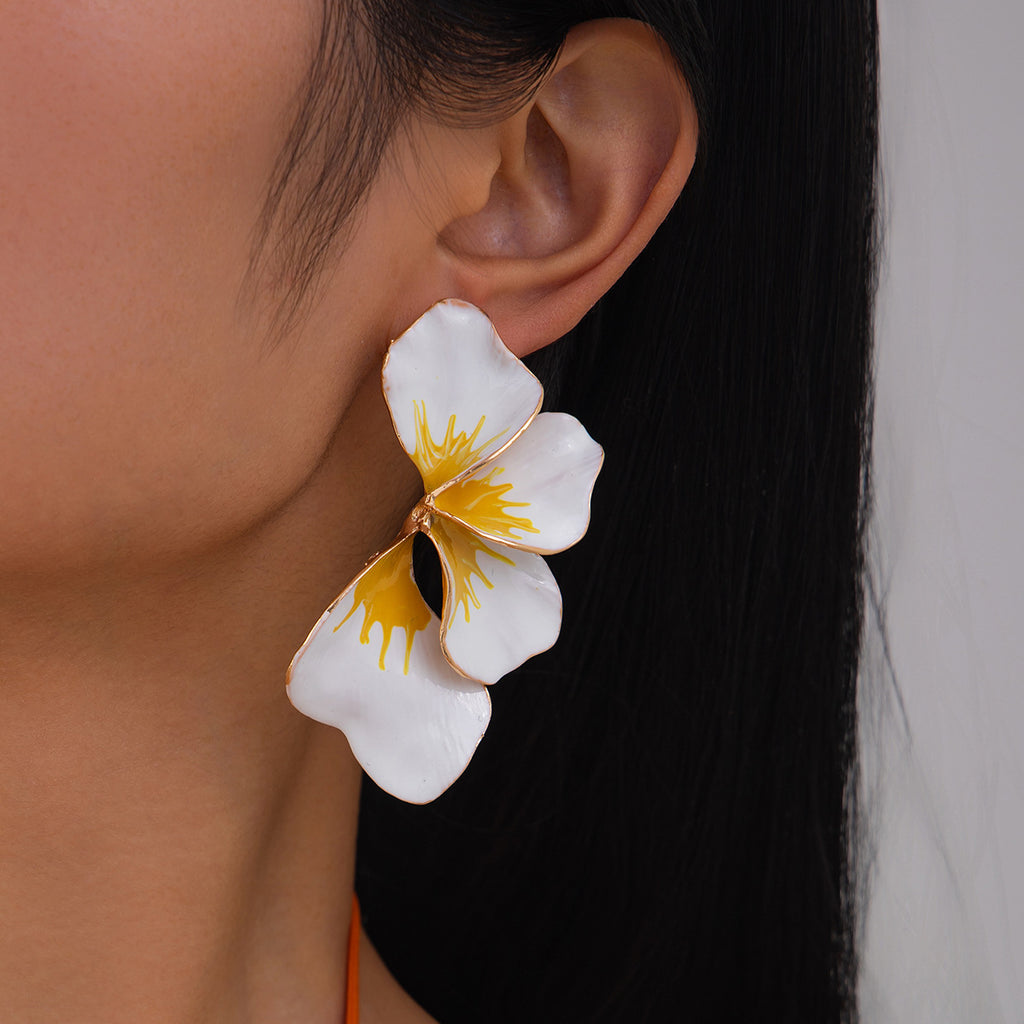 Floral Flower Leaf 18K Gold White Pink Yellow Dangler Earring Bulk