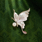 White Black Butterfly Gold CZ Pearl Brass Anti Tarnish Brooch Wholesale