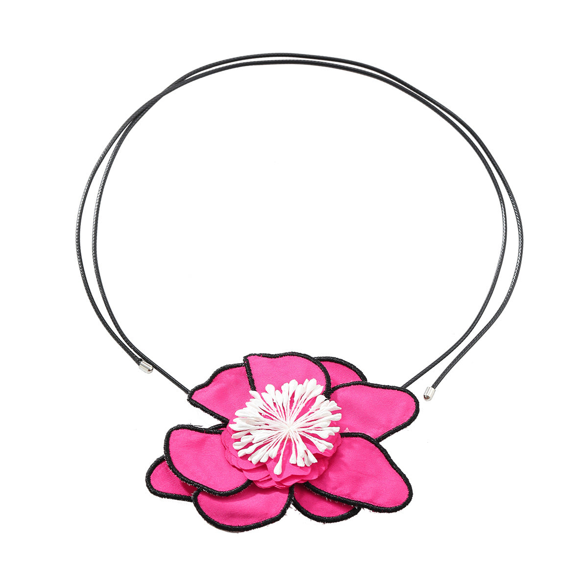 Flower Colorful Pink Green White With Black Boarder Cloth Necklace For Women