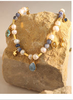 Drop Pearl Blue Purple 18K Gold Anti Tarnish Necklace Chain Women Bulk