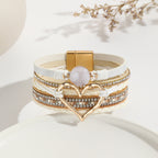 Heart Multi Layered Leather Bracelet Wrist Band For Women Bulk