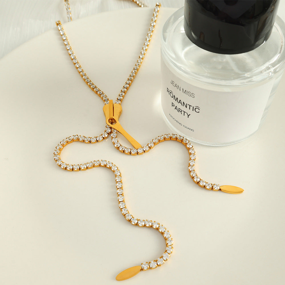 Stylish Zipper Style Gold CZ Anti Tarnish Stainless Steel Necklace Bulk Secondary image