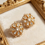 Gold Flower Kundan-Polki Anti Tarnish Copper Stud Earrings Women Bulk
