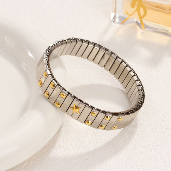 Star 18K Gold Silver Stainless Steel Expandable Stackable Anti Tarnish Bracelet For Women Main image