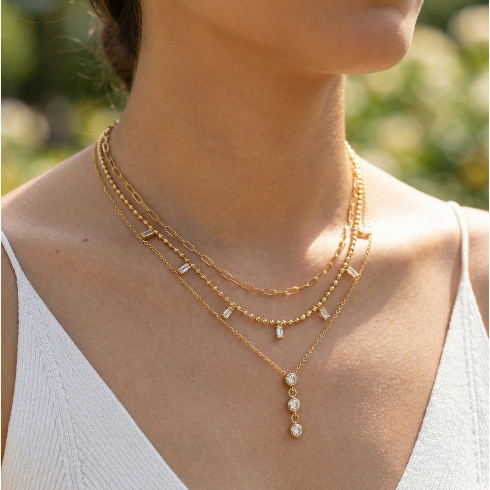 Gold Layered Cubic Zirconia Stainless Steel Necklace For Women Bulk Main image