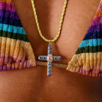 Cross Rosary Prayer Crystal Enamel 18K Gold Thread Anti Tarnish Necklace Pendant For Women