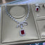 Ruby Red Emerald Cut CZ Silver Plated Copper Necklace Combo Set Bulk