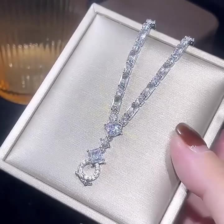 Square Solitaire Silver Cubic Zirconia Anti Tarnish Necklace Bulk Main image