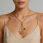 Elegant Sun & Moon Gold Layered CZ Anti Tarnish Copper Necklace Bulk