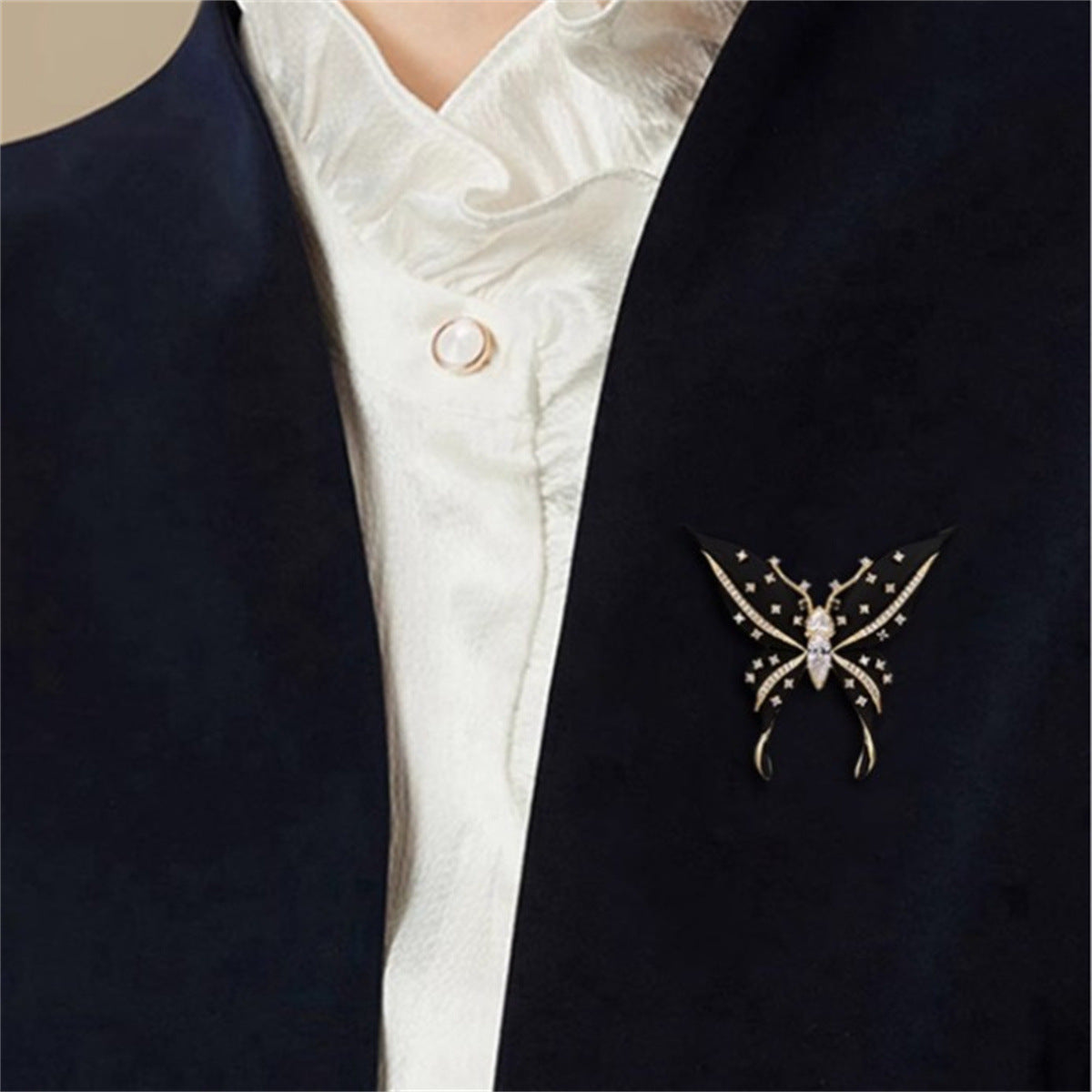 Black Premium Butterfly Gold Plated CZ Copper Anti Tarnish Brooch Bulk Secondary image