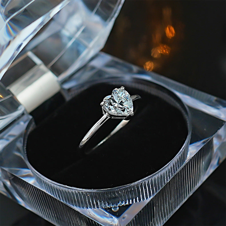 Gold Silver Heart Cubic Zirconia Copper Adjustable Ring For Women Bulk