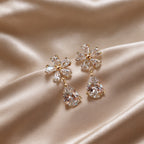 Gold Silver Flower Cubic Zirconia Dangler Earrings For Women Bulk
